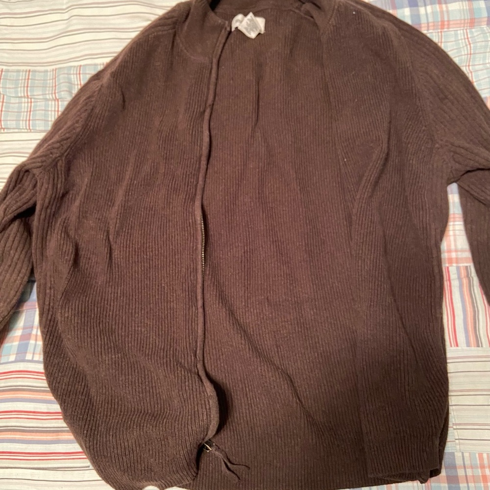 Mens chocolate brown full zip sweater